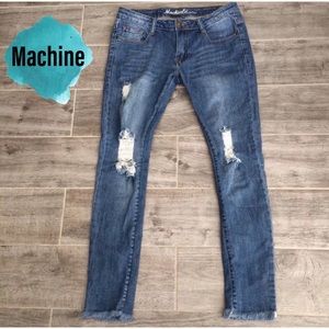 Fringe Ankle/ Machine Ripped Skinny Jeans  Sz. 30”